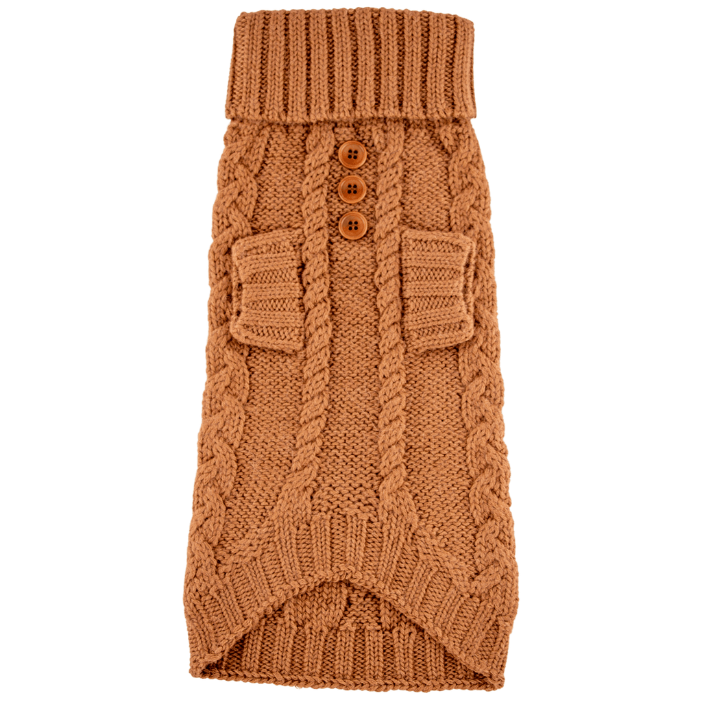 Quni Boutique Dog Sweater - 100% Baby Alpaca, Tan (with buttons)  - Quni Boutique