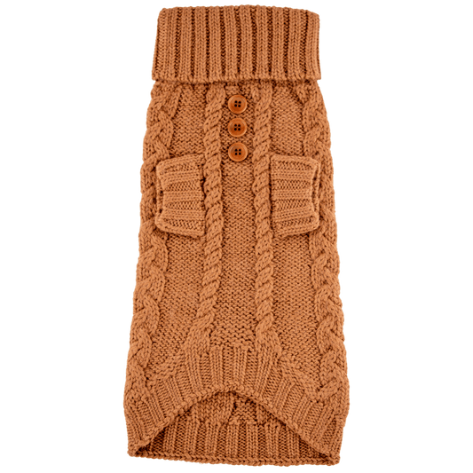 Quni Boutique Dog Sweater - 100% Baby Alpaca, Tan (with buttons) - Quni Boutique