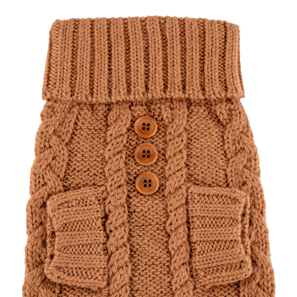 Quni Boutique Dog Sweater - 100% Baby Alpaca, Tan (with buttons) - Quni Boutique