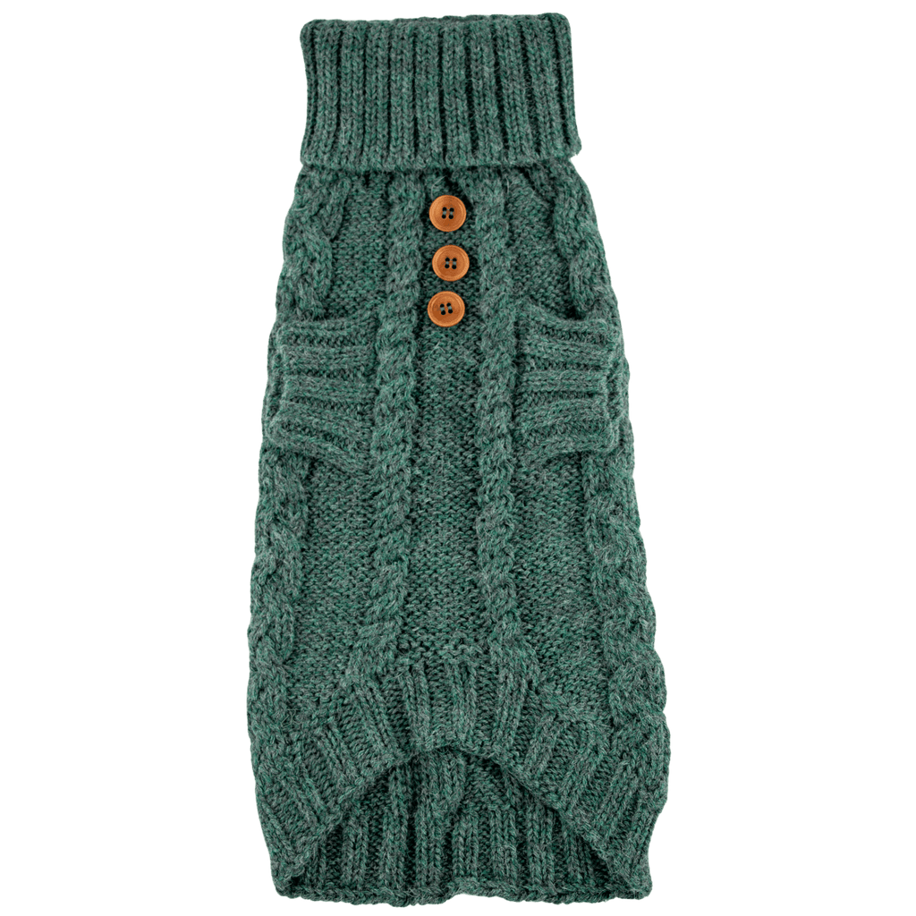 Quni Boutique Dog Sweater - 100% Baby Alpaca, Green (with buttons) - Quni Boutique