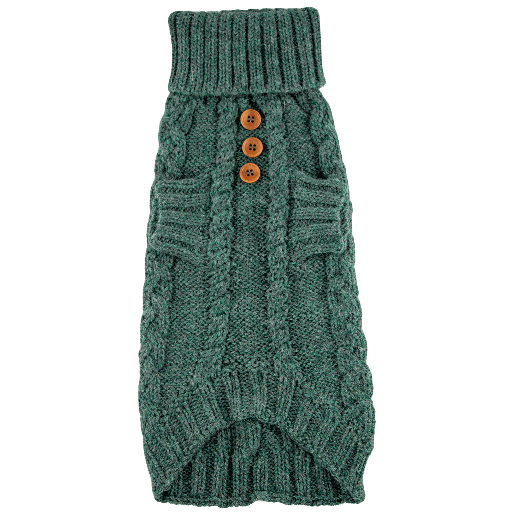 Quni Boutique Dog Sweater - 100% Baby Alpaca, Green (with buttons) - Quni Boutique