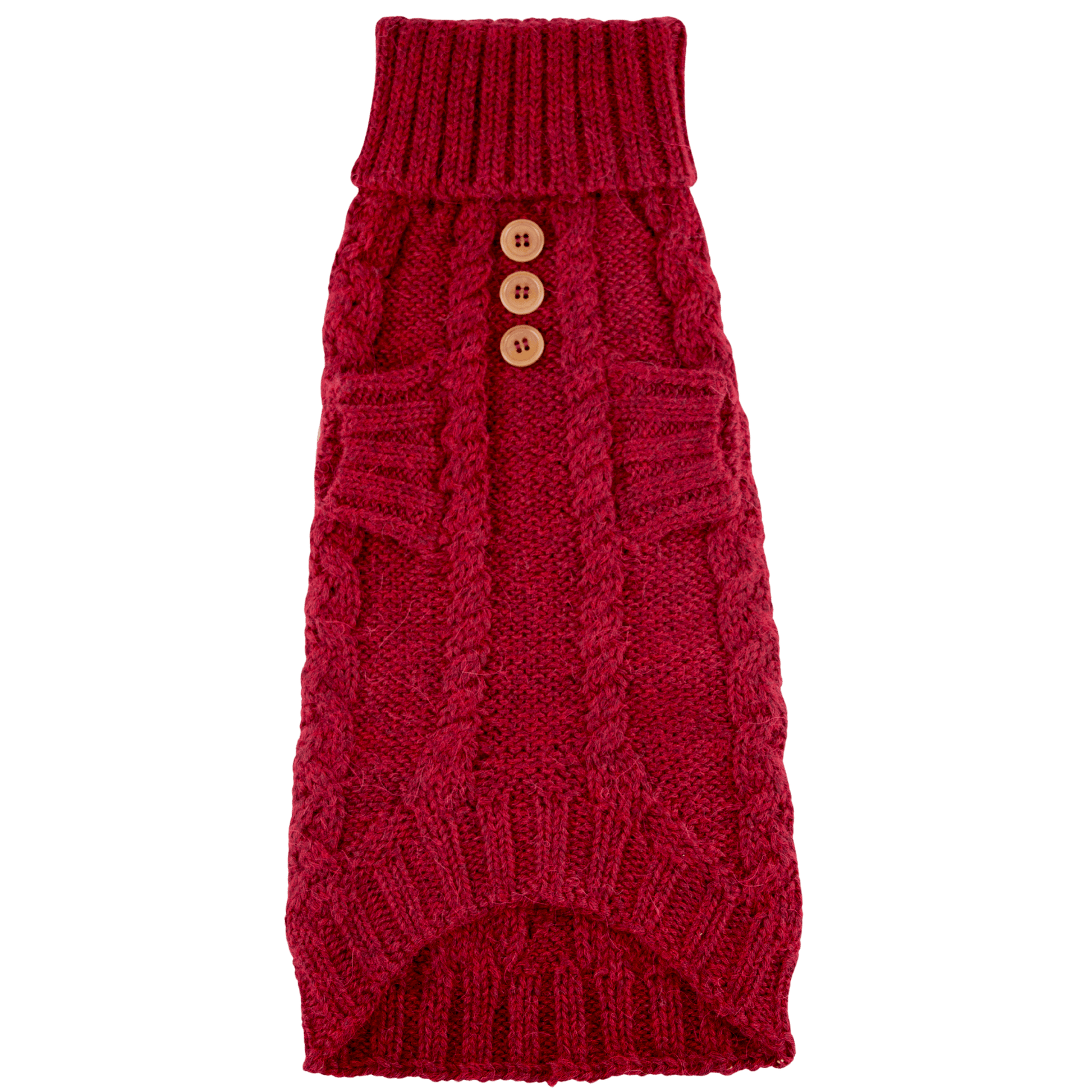 Quni Boutique Dog Sweater - 100% Baby Alpaca, Burgundy (with buttons) - Quni Boutique